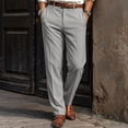 thumbnail image 2 of Men's Regular Fit Dress Pants Expandable Waist Slacks for Work Casual Business Flat Front Mens Wrinkle Free Comfort Stretch Pants Grey M, 2 of 5