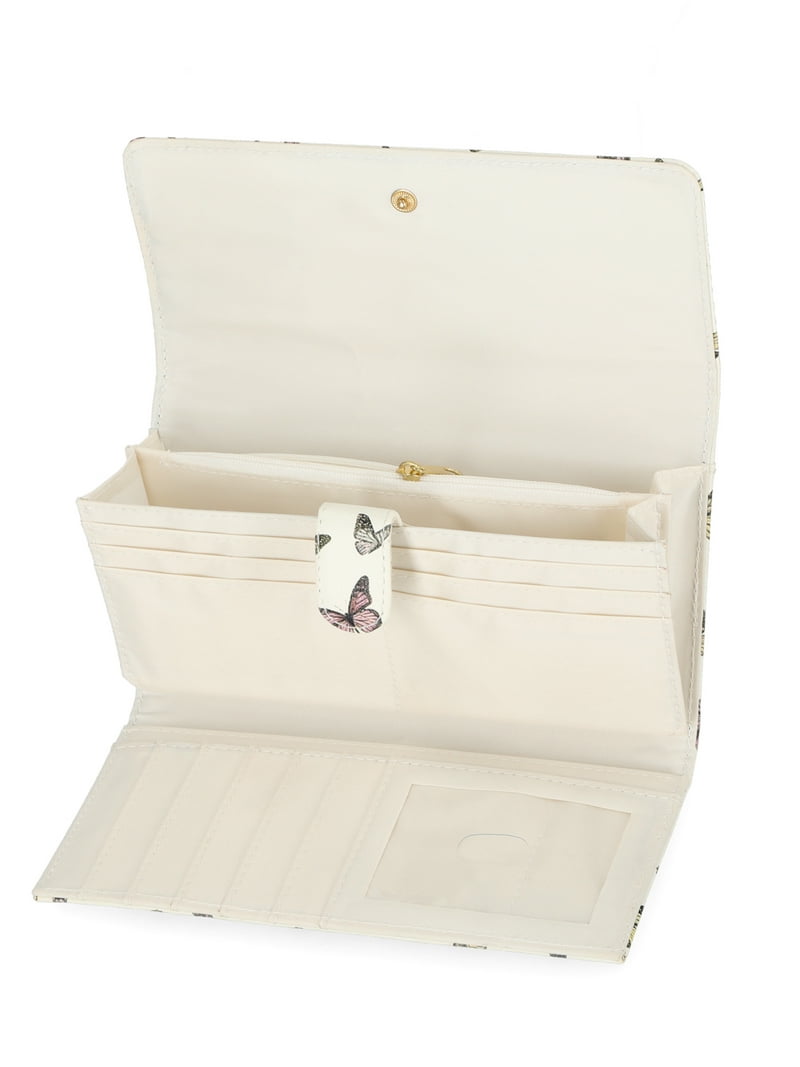 Howilath Floral Animals Printed Women's Long Wallet – PU Leather Trifold Purse, Multiple Card Slots, Zipper Pocket, Sunflower White Pattern