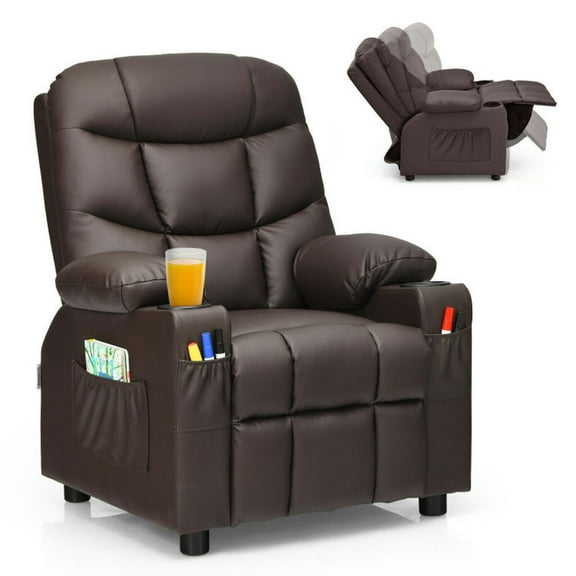 Kadyn Kids Recliner Chair, Kids Relax Chair,Lazy Boy Chair,Kids Recliner Chair with Cup Holder and Footrest for Children-Brown