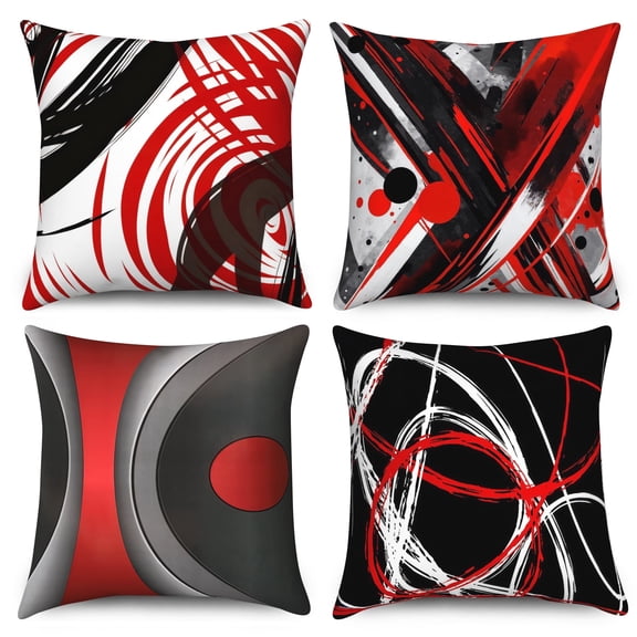 Red Black Grey Abstract Throw Pillow Covers 18x18 Set of 4,Striped Lines Pillow Cases for Bedroom Sofa Couch