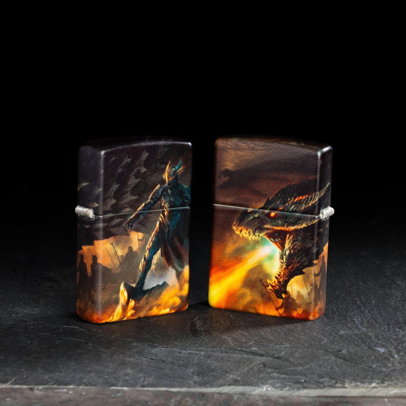 Zippo Lighter - Customized Message on Knight and Dragon 540 Matte Pocket 46284