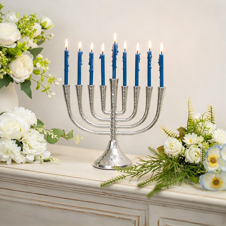 Sziqiqi 9-Branch Silver Hanukkah Menorah, Tree of Life photo 7