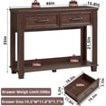 thumbnail image 2 of Farmhouse 46" Console Table with 2 Drawers, Rustic Wood 2 Tier Entryway Table with Open Storage Shelf, Vintage Sofa Tables for Living Room, Walnut, 2 of 9