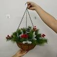thumbnail image 5 of Artificial Christmas Berry Hanging Basket,17.72" Green Flocked Christmas Hanging Basket, Xmas Baskets with Lights and Pine Cones Berries for Outdoor Decor, 5 of 7