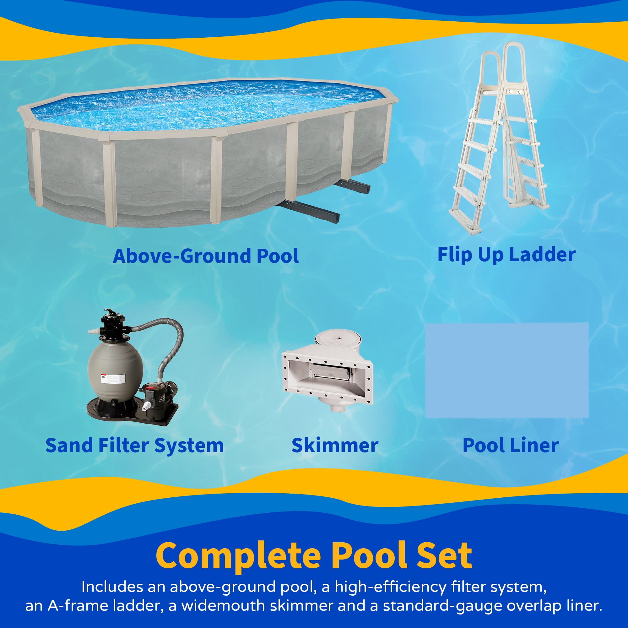 Blue Wave Trinity 15-ft x 30-ft Oval 52-in Deep Steel Wall Above Ground Pool Package with 7-in Top Rail