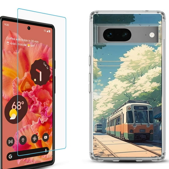 OneToughShield ® for Google Pixel 7a Shockproof Bumper Phone Case, with Tempered Glass Screen Protector - Kyoto Summer