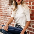 thumbnail image 6 of Shpwfbe Womens Fall Tops Womens Blouses Neck Tee Summer Fitted Sleeve Casual Half T-Shirt Womens Plain Tops Mock/Turtle Women'S T-Shirts 3/4 Length Sleeve Womens Tops White XXL, 6 of 9