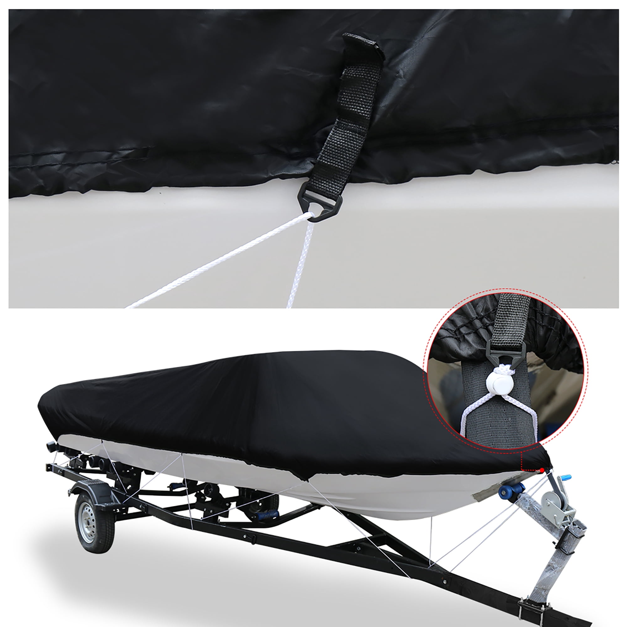 210D Waterproof Trailerable V-Hull Boat Cover, Black