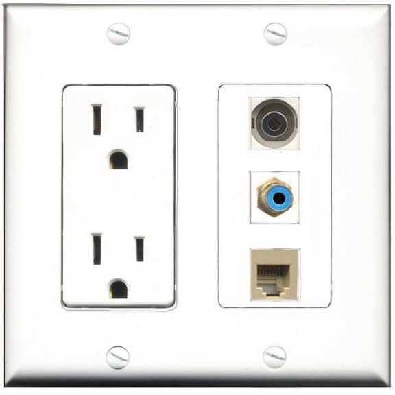 RiteAV - 15 Amp Power Outlet 1 Port RCA Blue 1 Port Phone Beige 1 Port 3.5mm Decorative Wall Plate