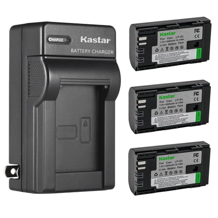 Kastar 3-Pack LP-EL Battery and AC Wall Charger Replacement for Canon LP-EL Lithium-Ion Battery Pack Canon Speedlite EL‑1 EL1 Flash Light Canon E-TTL / E-TTL II