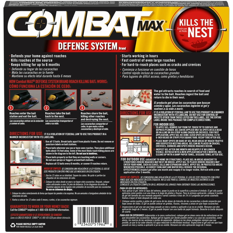 Combat Max Defense System Brand, Small Roach Killing Bait 12 Count and Roach Killing Gel 1 Count