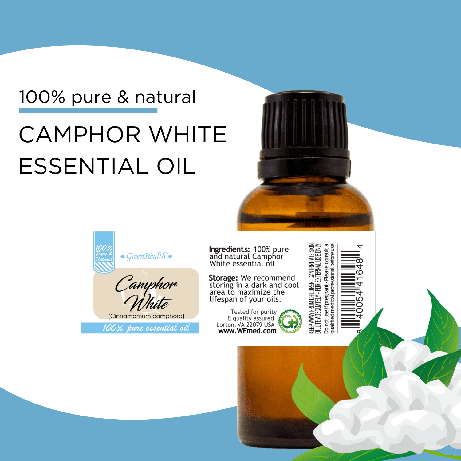Camphor White Essential Oil 32 fl oz Aluminum Bottle w/ Cap