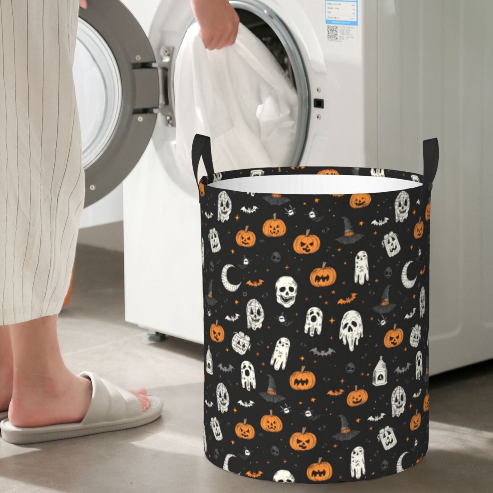 Large Laundry Basket with Handles - halloween elements Kids Baby Dirty Clothes Laundry Hamper for Bedroom Aesthetic