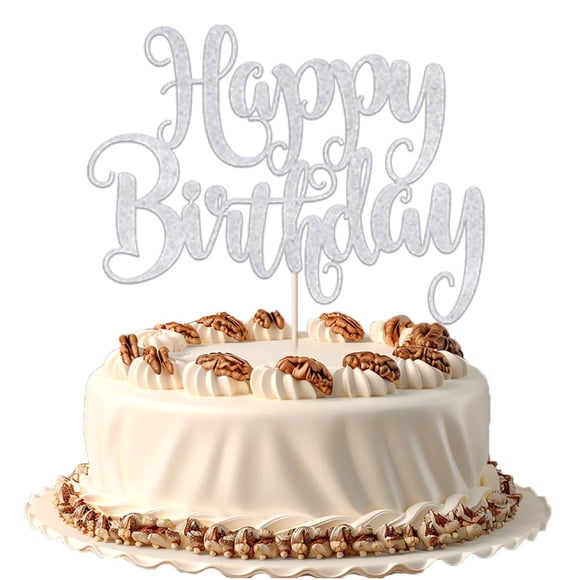 Adorno para Pastel FmiyunEea Brillo Plateado Feliz Cumpleaños