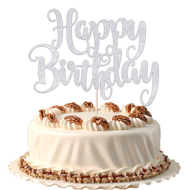Adorno para Pastel FmiyunEea Brillo Plateado Feliz Cumpleaños