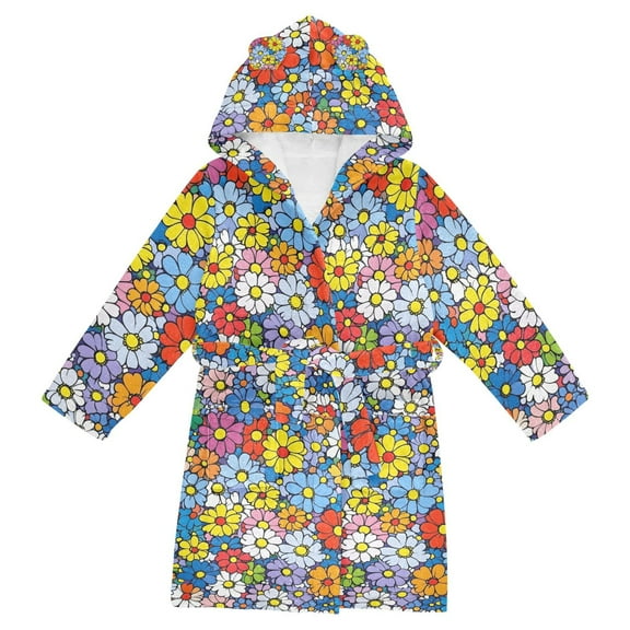 FORMRS Niños Bathrobe Unisex Hooded Robe Soft Plush Pajamas Sleepwear, Size 2-3T, Floral Fiesta