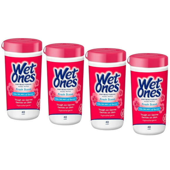 Wet Ones Antibacterial Hands & Face Wipes Fresh Scent 40 Count Canister (Pack of 4)
