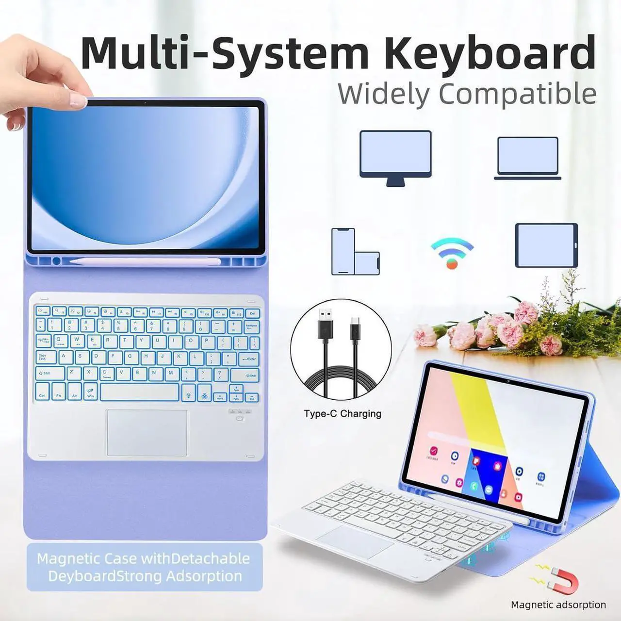 Bluetooth Keyboard Case for Samsung Galaxy Tab S11 11 inch 2025 SM-X730/X736B/X736E/X736U, Wireless Keyboard with Trackpad & 7-Color Backlit & 3-Angle Kickstand, Galaxy S11 11" Keyboard