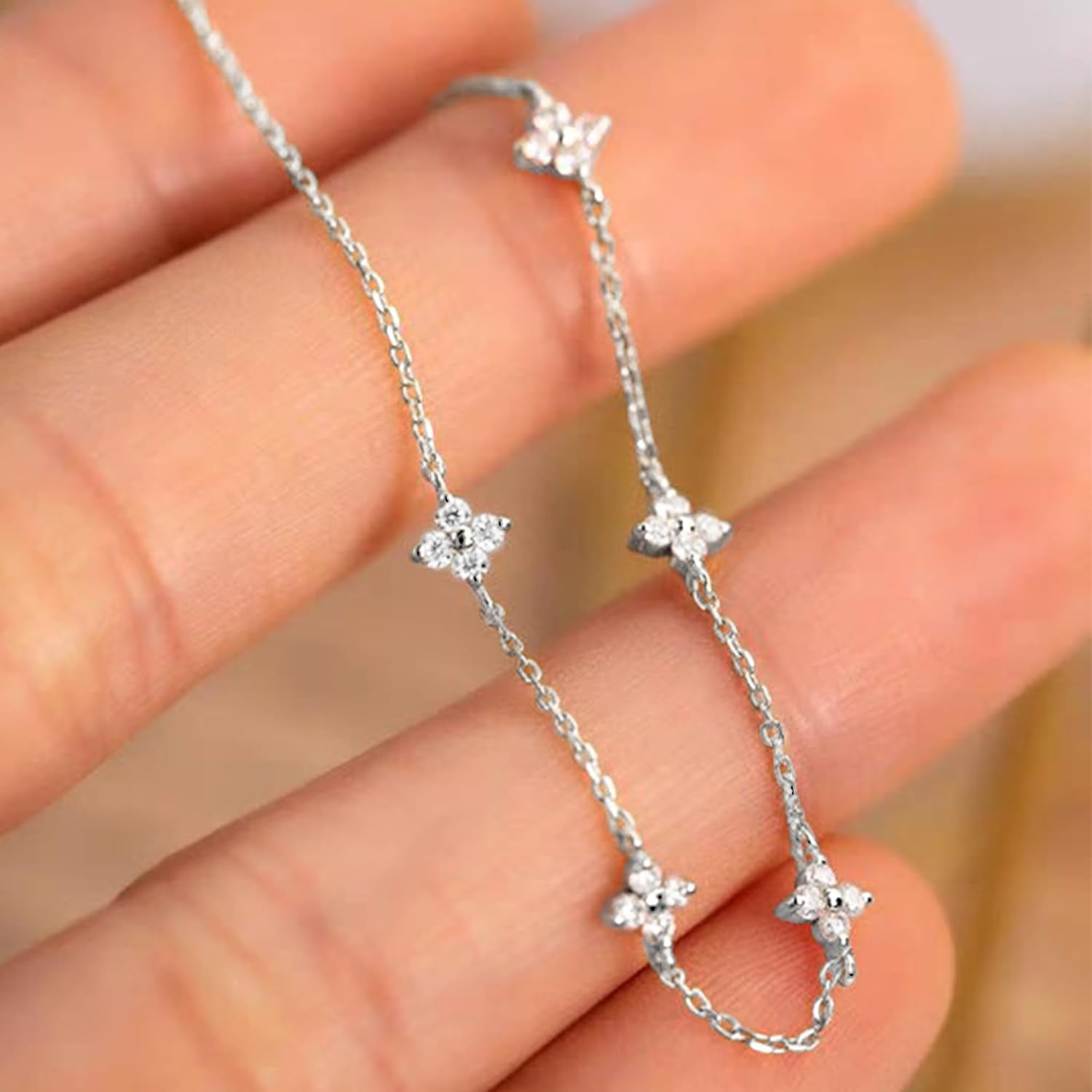 Lucky Leaf Necklace for Women 925 Sterling Silver Trendy 14K Gold Plating Layered Cute White CZ Flowers Pendant Choker Necklaces to Daughter Mom Minimalist Stackable Chain Wedding Prom Brides Jewelry