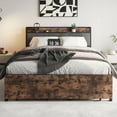 thumbnail image 6 of Queen Size Metal Platform Bed with 2 Drawers, Storage Upholstered Headboard and Charging Station, Noiseless, No Box Spring Needed, Brown, 6 of 7