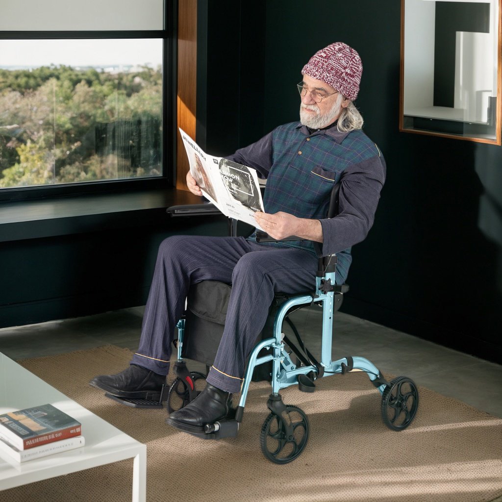 Resenkos Medical Mobility Walker,Folding Rollator Walker with Seat and Wheels Supports up to 300 lbs-Navy
