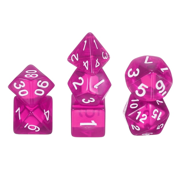Ensemble de dés Polyédriques, 7 Pcs dés Acryliques pour Jeux de Table de Rôle RPG Accessoires de Jeu de Table, Transparent Rose Rouge