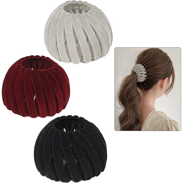 LAICAIW 3 Pcs Pinces à Cheveux Nid d'Oiseau Accessoires pour Cheveux pour Femmes et Filles Velours Extensible Chignon Pince à Cheveux Fixe Vintage Rétractable Porte-Queue de Cheval Boucles (Couleur-8)