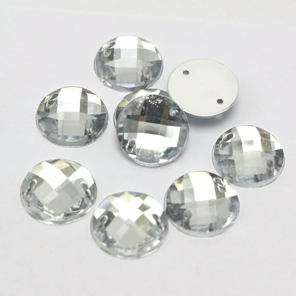 U8MO 200 Clear Flatback Acrylic Sewing Faceted Rhinestone Round 12mm Sew on beads
