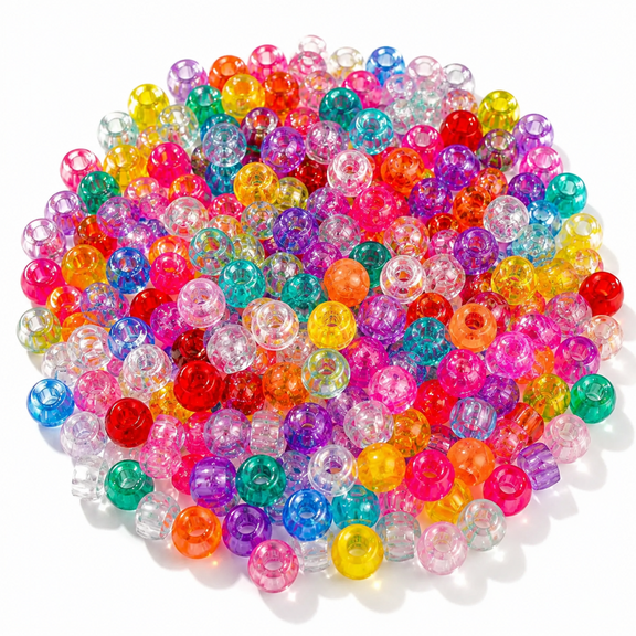 Glitter Pony Beads Bulk - 1000 Pcs Acrylic 9mm Large Hole Pony Beads for Bracelets, Hair Braids & DIY Crafts, Big Hole Plastic Beads with Assorted Colors