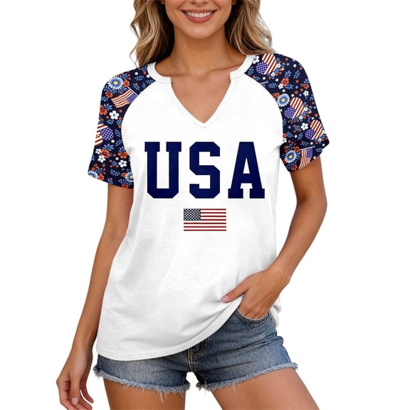 WAYUTE Womens 250th Anniversary USA Shirt National Flag Colors Graphic Raglan Sleeve Tee Shirt Casual Comfort Crewneck 4th of July T Shirt