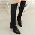 thumbnail image 2 of Knee-High Boots Lace-Up Thick Heel Pointed Toe Solid Color Casual Winter Fashion Footwear for Women, 2 of 9