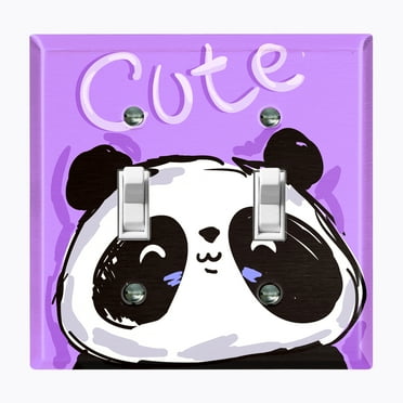 Metal Light Switch Plate Outlet Cover (Cute Panda Purple - Double Toggle)