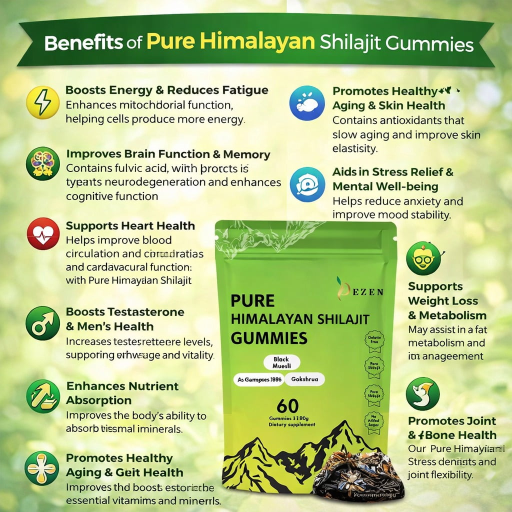 Shilajit Gummies 3000mg– Himalayan  Superfood Supplement 60 Count - Natural Fulvic Acid Energy
