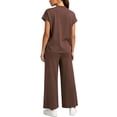thumbnail image 3 of Cadmus 2-Piece Sets for Women Short Sleeve Tops Wide Leg Pants with Pockets, Dark Brown, XL, 3 of 9