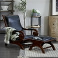 thumbnail image 2 of DecMode Teak Wood Upholstered Leather Chair & Ottoman Set with Scrollwork Arms and High Back, Black, 2 of 10