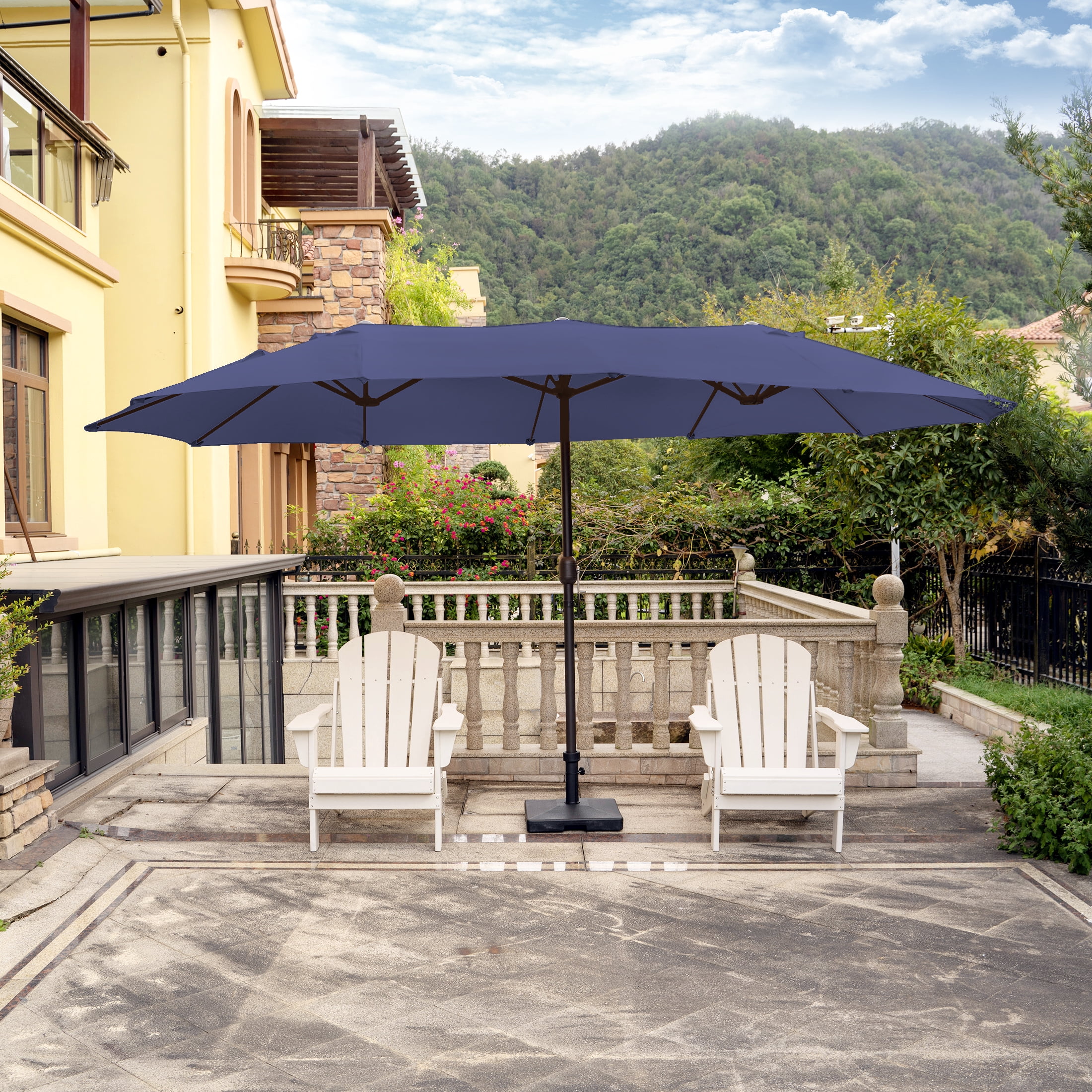 WestinTrends 15 x 9 Ft Twin Double Sided Outdoor Umbrella, Large Rectangle for Patio Balcony with Crank Lift (Base Not Included), Navy Blue