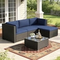 thumbnail image 3 of SUNCROWN 5-Piece Outdoor Patio Sectional Furniture Set, Wicker Modular Conversation Sofa with Coffee Table, Ottoman, and Dark Gray Cushions, All-Weather Rattan Sectional for Backyard, Garden, Blue, 3 of 9