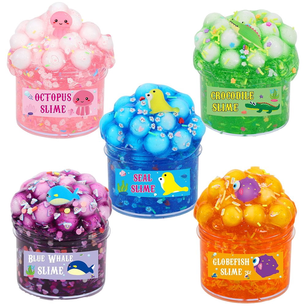 Dosaele 5 Pack 70ml Colle à Boue Cristalline Slime Océan Argile de Boue Colorée Jouet de Sable