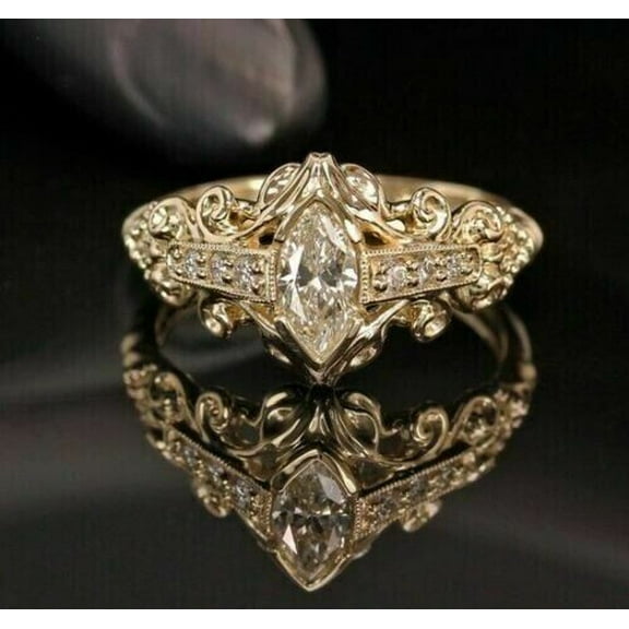 2CT Marquise Simulated Diamond Engagement Ring 14k Yellow Gold Plated