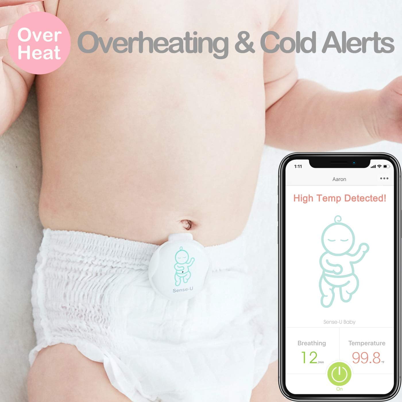 2019 Updated Version Sense-U Baby Breathing /& Rollover Baby Movement Monitor