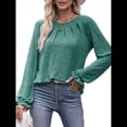 thumbnail image 2 of Camisas de Larga para Mujer, Moda Otoño 2025, Blusas Elegantes e Informales, Blusas Tipo Túnica Plisadas con Cuello Redondo. Verde M, 2 of 10