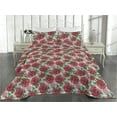 thumbnail image 2 of Ambesonne Rose Print Quilted Bedspread Set 3 Pcs, Watercolor Floral Boho, King, Dark Pink Green and Blue, 2 of 4