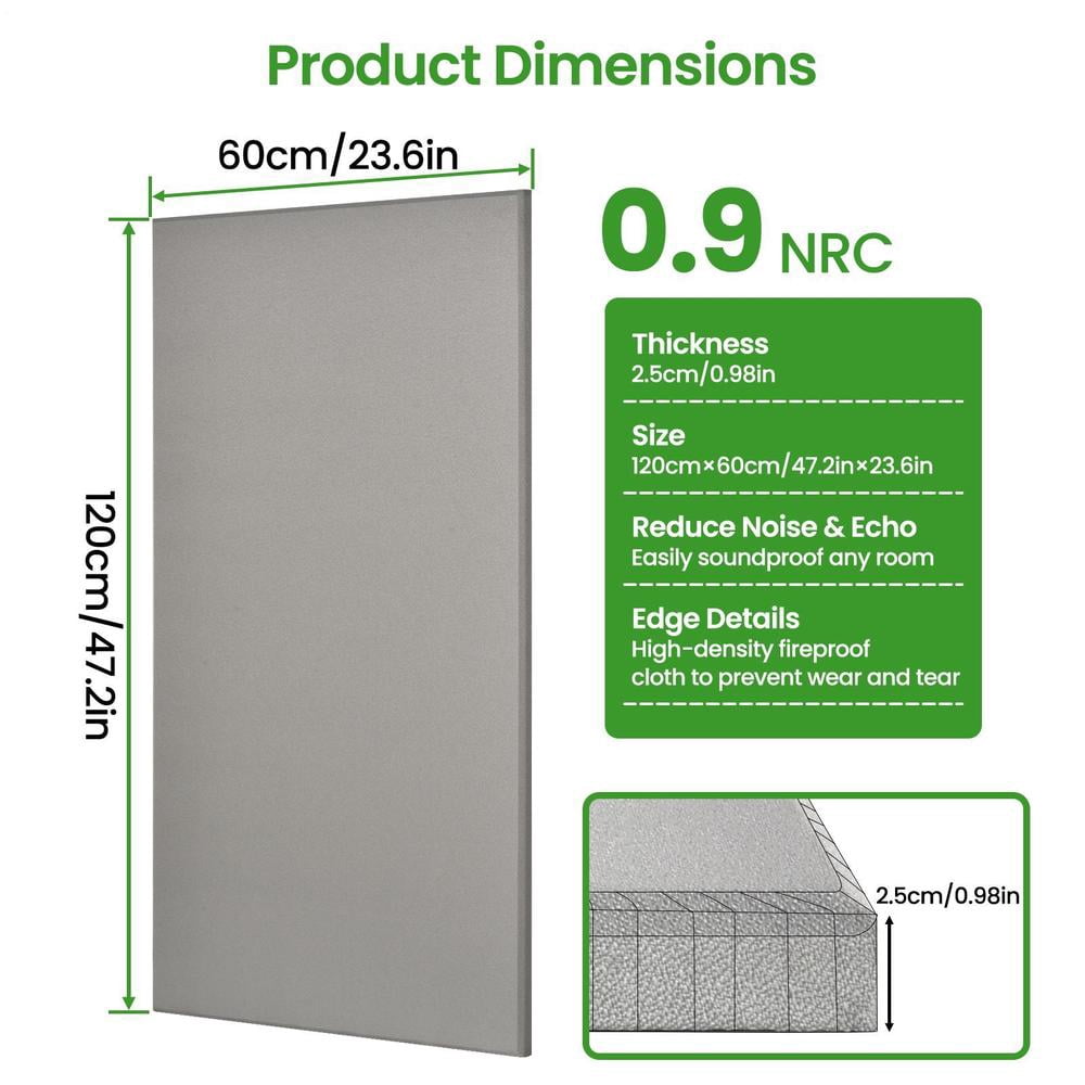 2Pcs ATS Acoustic Panel 24x47x1 Inches, Beveled Edge (Fog)