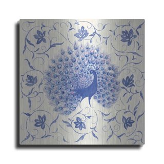 LuxenHome 29.5-Inch H Peacock Metal and Glass Outdoor Wall Decor