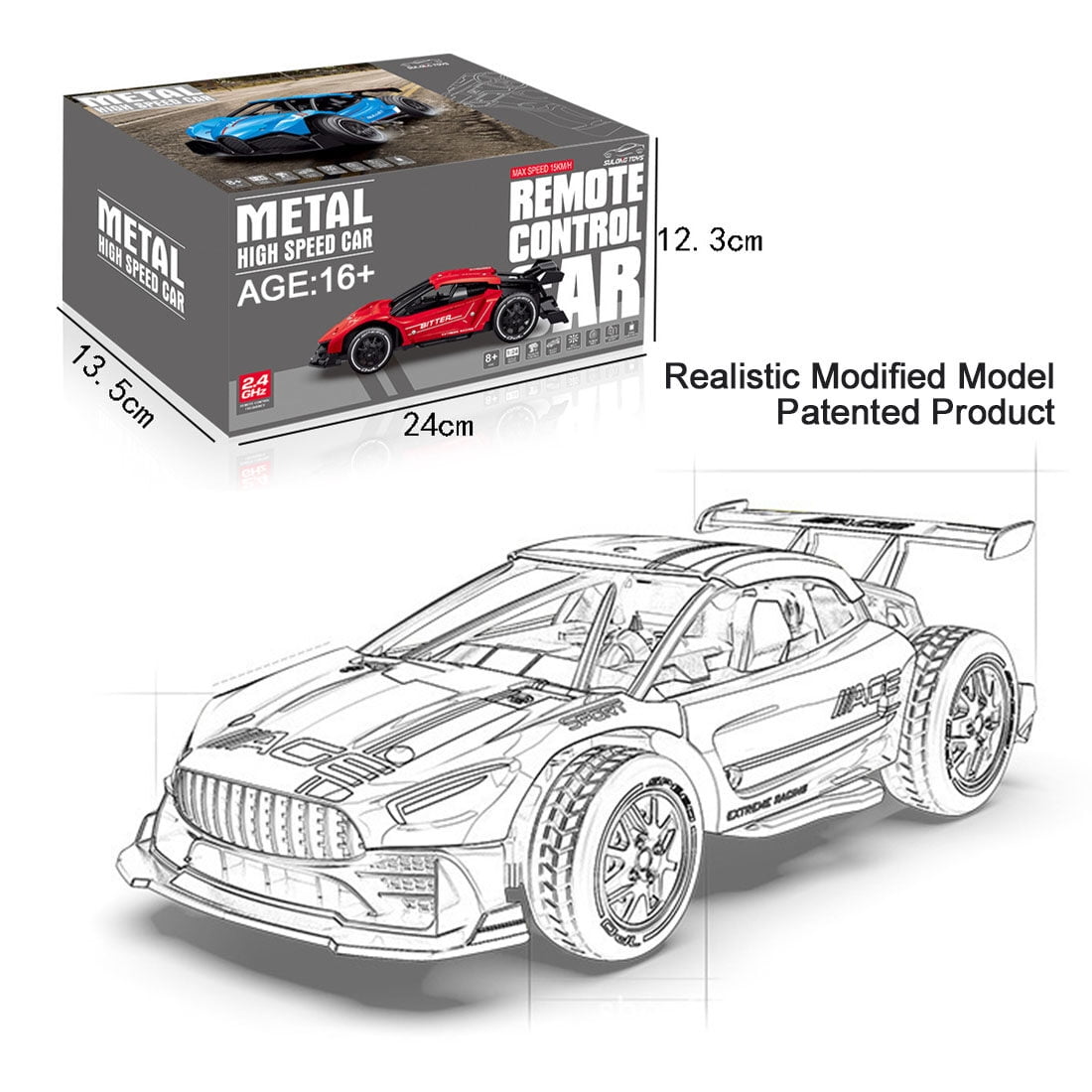 1/24 Scale Mini RC Drift Car for Adults, 2.4G 4WD RC Racing Car with Alloy Body & Glossy Metal Shell, 15+ KM/H Remote Control Vehicle for Teens and Adults - RTR