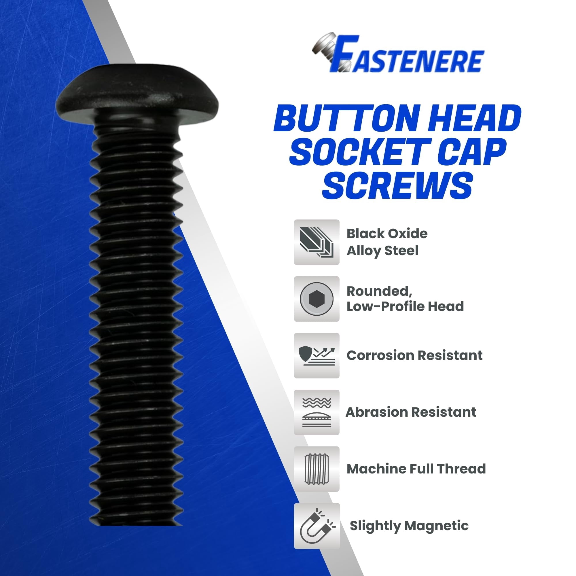 Fastenere Button Head Socket Cap Screws - 10-32 x 3/4" (100-Pcs) Alloy Steel, Fully Threaded, Fine Black Oxide Finish, Corrosion-Resistant, Machine Thread, Easy to Install w/ Allen Hex Drive