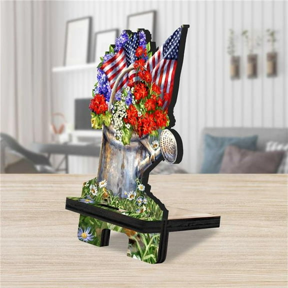 Designocracy 892077C-DG 6 x 3 x 3 in. American Freedom Cell Phone Stand with Wood Mobile Holder Organizer
