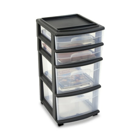 Homz 4 Medium Drawer Cart Black W Clear Drawers W Wheels Set