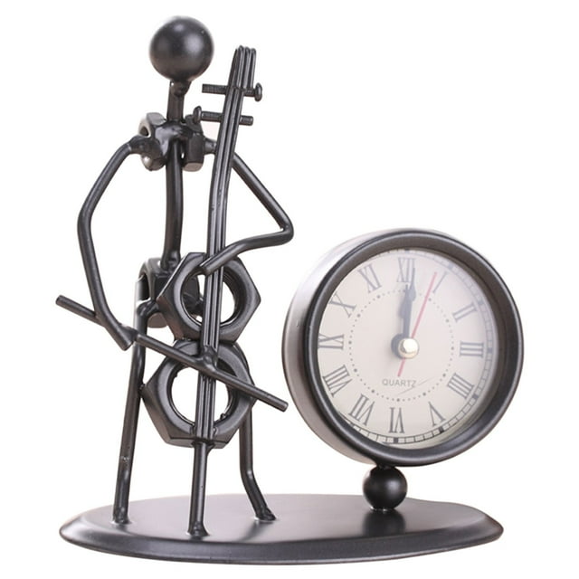 Petite Horloge de Bureau en Acier Inoxydable Rétro Horloge de Personnalité Horloge d'Anniversaire Réveil de Table avec Instruments de Musique Gadgets Décoration Artisanat Ensemble d'Ornements de Noël Dinosaure et Ornements de Bulbes de Noël en Vrac