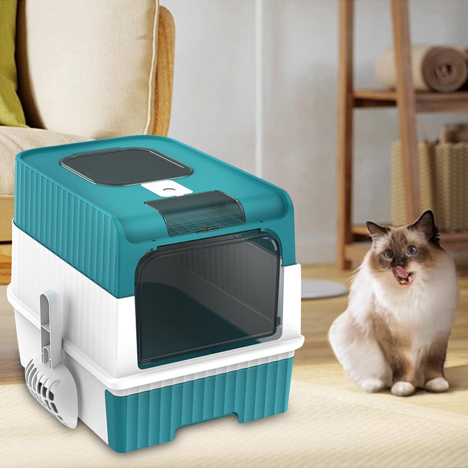 Hooded Cat Litter Boxes for Small, Medium and Large Cat, Easy Access Cat Litter Tray, Fully Enclosed Pet Litter Boxes blue